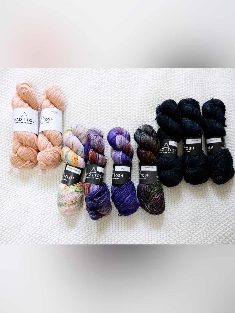 Madelinetosh Hand-Dyed Yarn Lot - Peach, Multicolor, Purple, Black